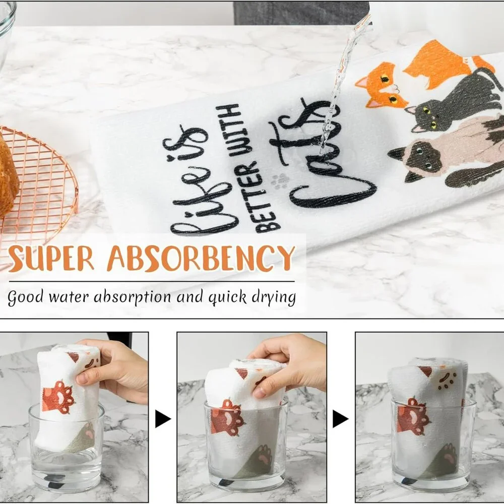 5 Kitchen Towels with Cats Dishtowels‎ Tea Bar for Cat Lovers